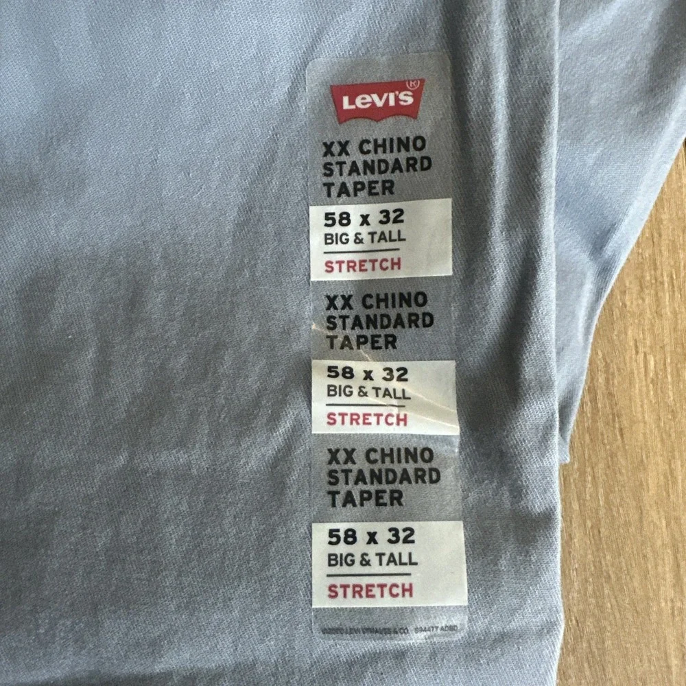 Levi's Men's XX Chino Standard‎ Taper Pants Stretch Blue 58x32 Big & Tall NEW